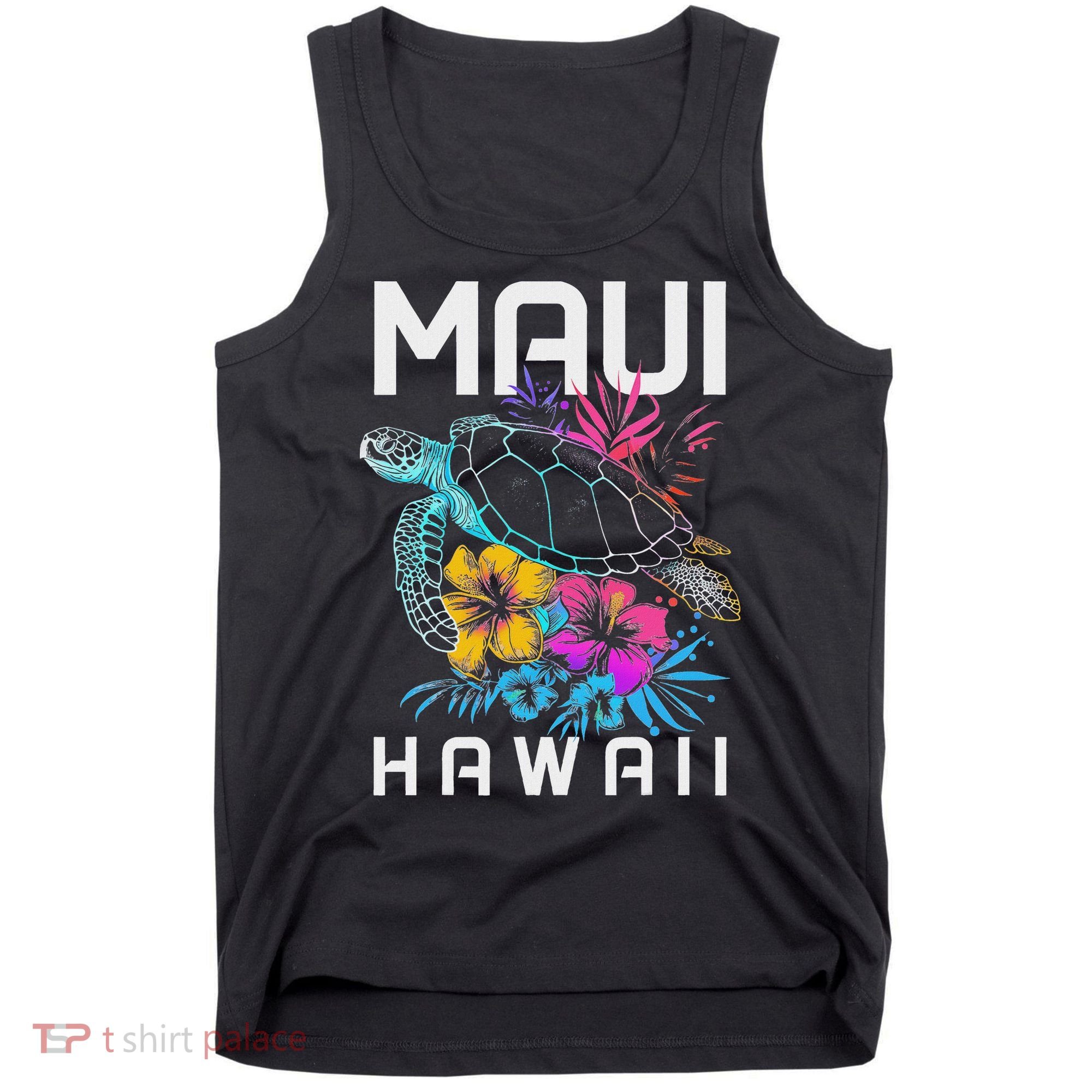 Maui Hawaii Sea Turtle Diving Flower Hawaii Souvenir Tank Top