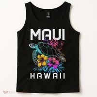 Maui Hawaii Sea Turtle Diving Flower Hawaii Souvenir Tank Top thumb 2