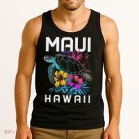 Maui Hawaii Sea Turtle Diving Flower Hawaii Souvenir Tank Top thumb 3