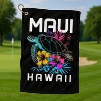 Maui Hawaii Sea Turtle Diving Flower Hawaii Souvenir Golf Towel thumb 1