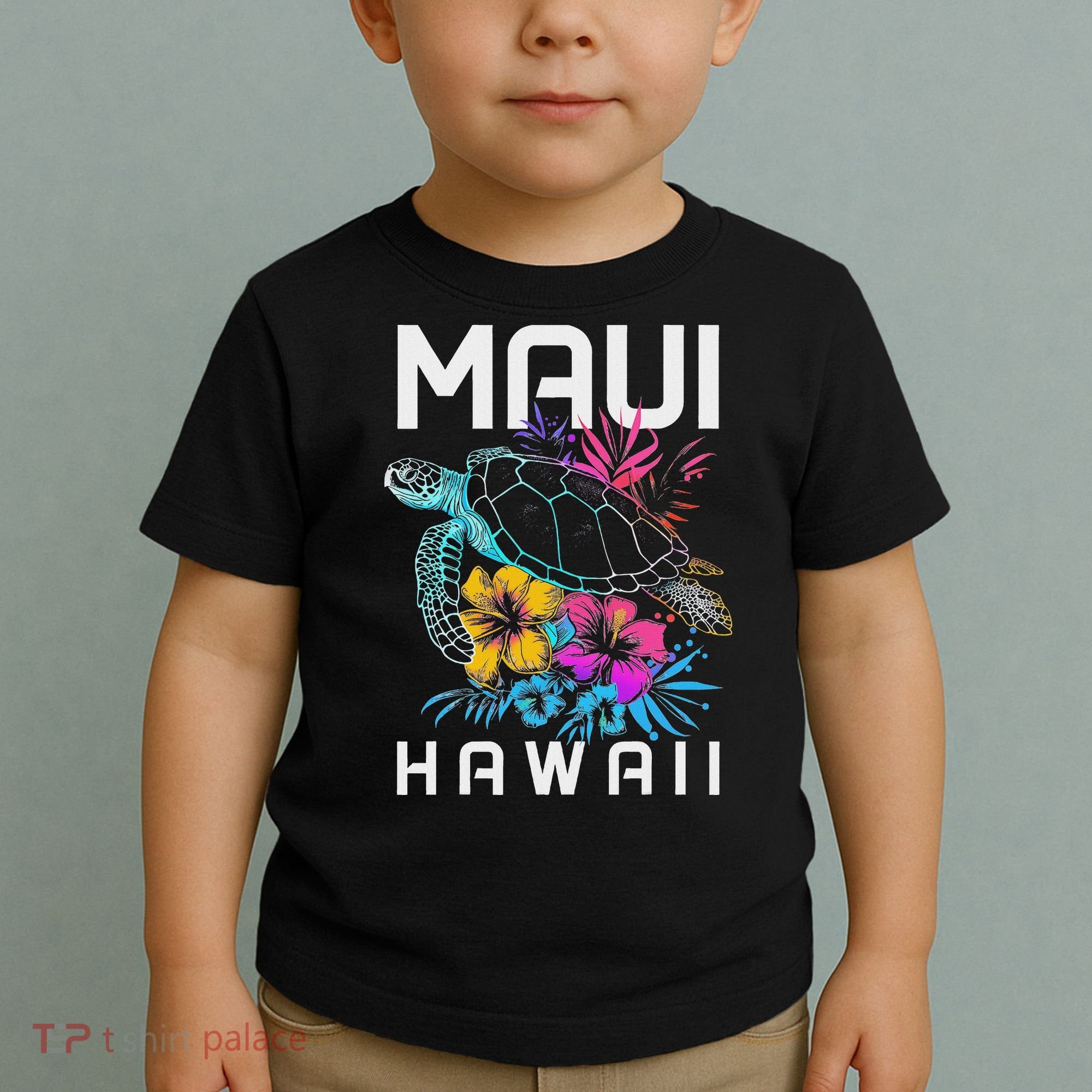 Maui Hawaii Sea Turtle Diving Flower Hawaii Souvenir Toddler T-Shirt