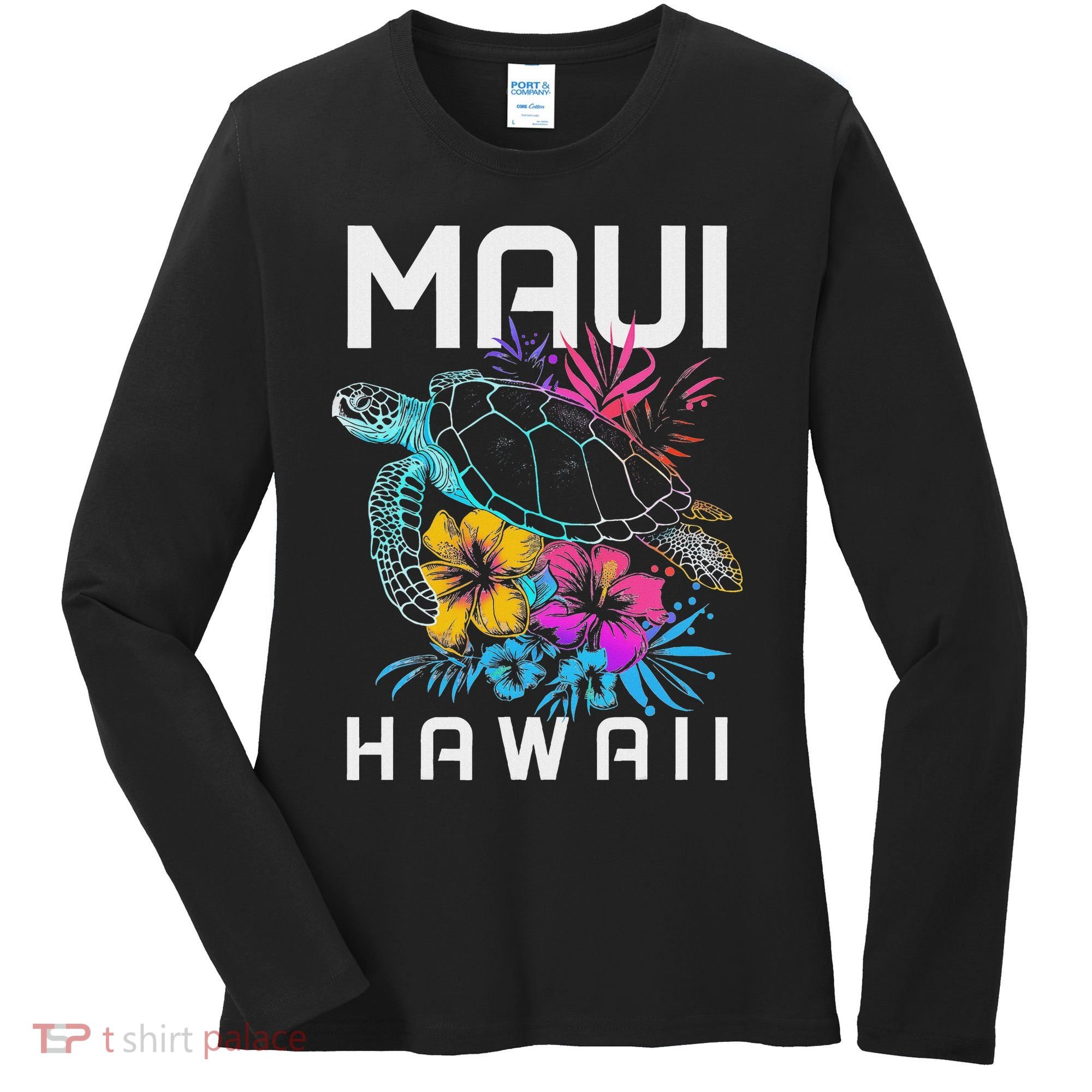 Maui Hawaii Sea Turtle Diving Flower Hawaii Souvenir Women's Long Sleeve Shirt