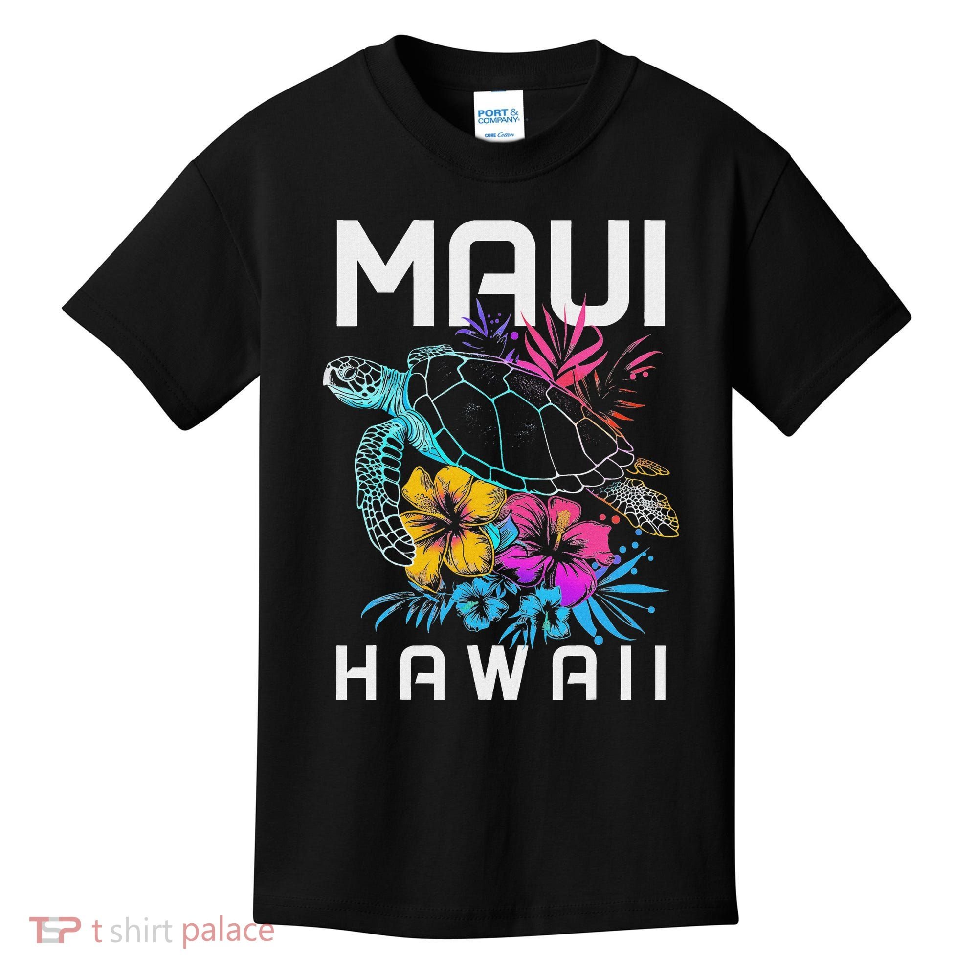 Maui Hawaii Sea Turtle Diving Flower Hawaii Souvenir Kids T-Shirt