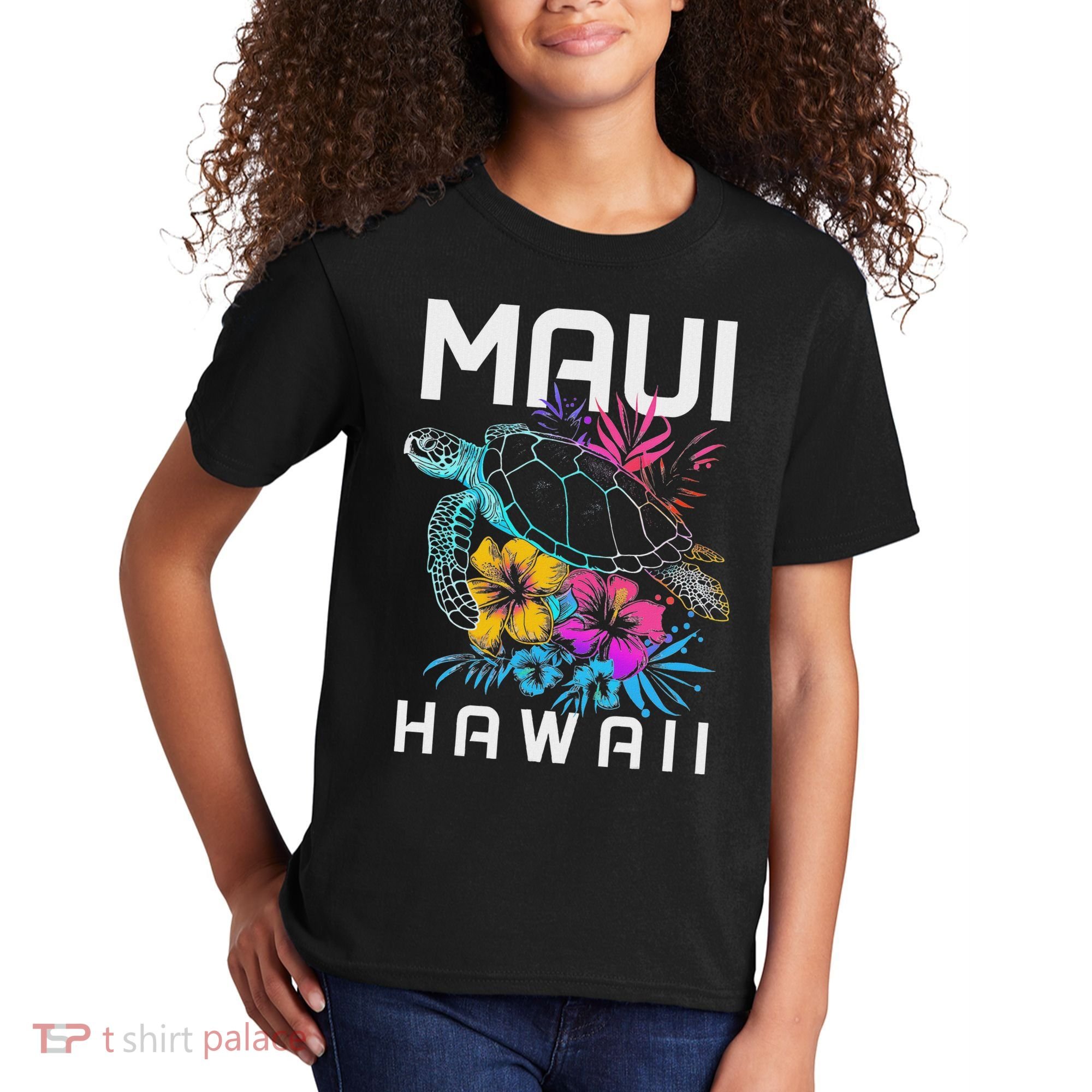 Maui Hawaii Sea Turtle Diving Flower Hawaii Souvenir Kids T-Shirt