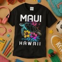Maui Hawaii Sea Turtle Diving Flower Hawaii Souvenir Kids T-Shirt thumb 3
