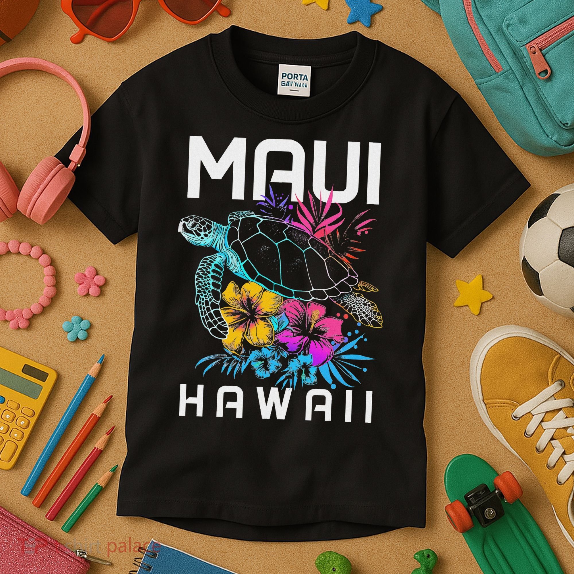 Maui Hawaii Sea Turtle Diving Flower Hawaii Souvenir Kids T-Shirt