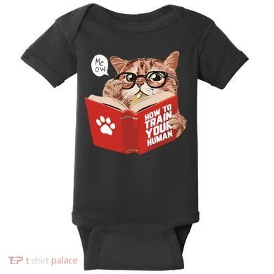 Meow How To Train Your Human Funny Cat Baby Bodysuit