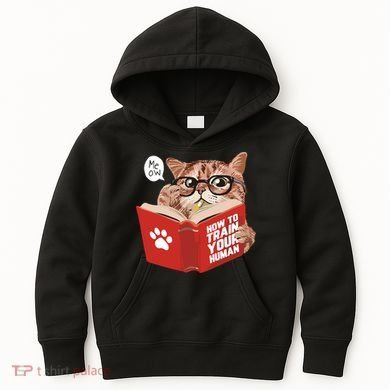 Meow How To Train Your Human Funny Cat Kids Hoodie