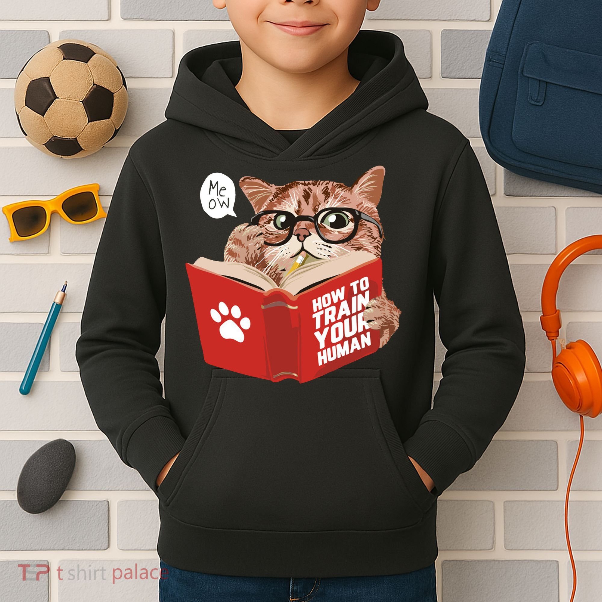 Meow How To Train Your Human Funny Cat Kids Hoodie