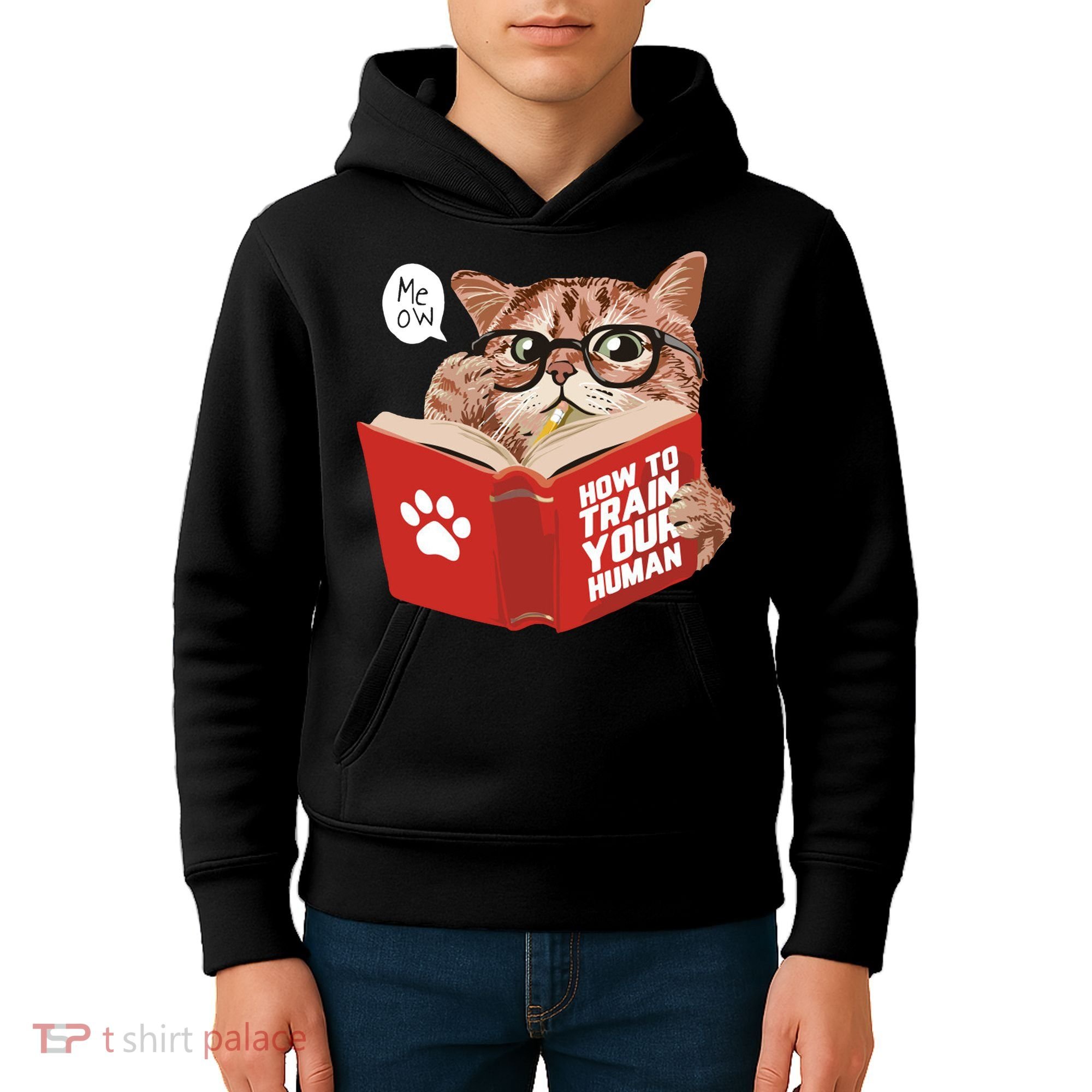 Meow How To Train Your Human Funny Cat Kids Hoodie