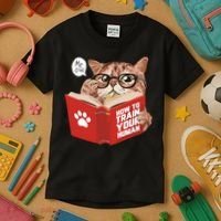 Meow How To Train Your Human Funny Cat Kids T-Shirt thumb 3