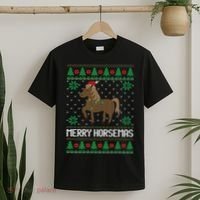 Merry Horsemas Ugly Christmas Sweater Funny Horse Xmas Gift T-Shirt thumb 2