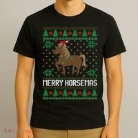 Merry Horsemas Ugly Christmas Sweater Funny Horse Xmas Gift T-Shirt thumb 3