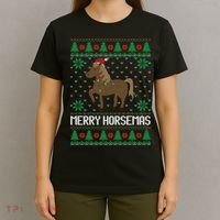 Merry Horsemas Ugly Christmas Sweater Funny Horse Xmas Gift T-Shirt thumb 4