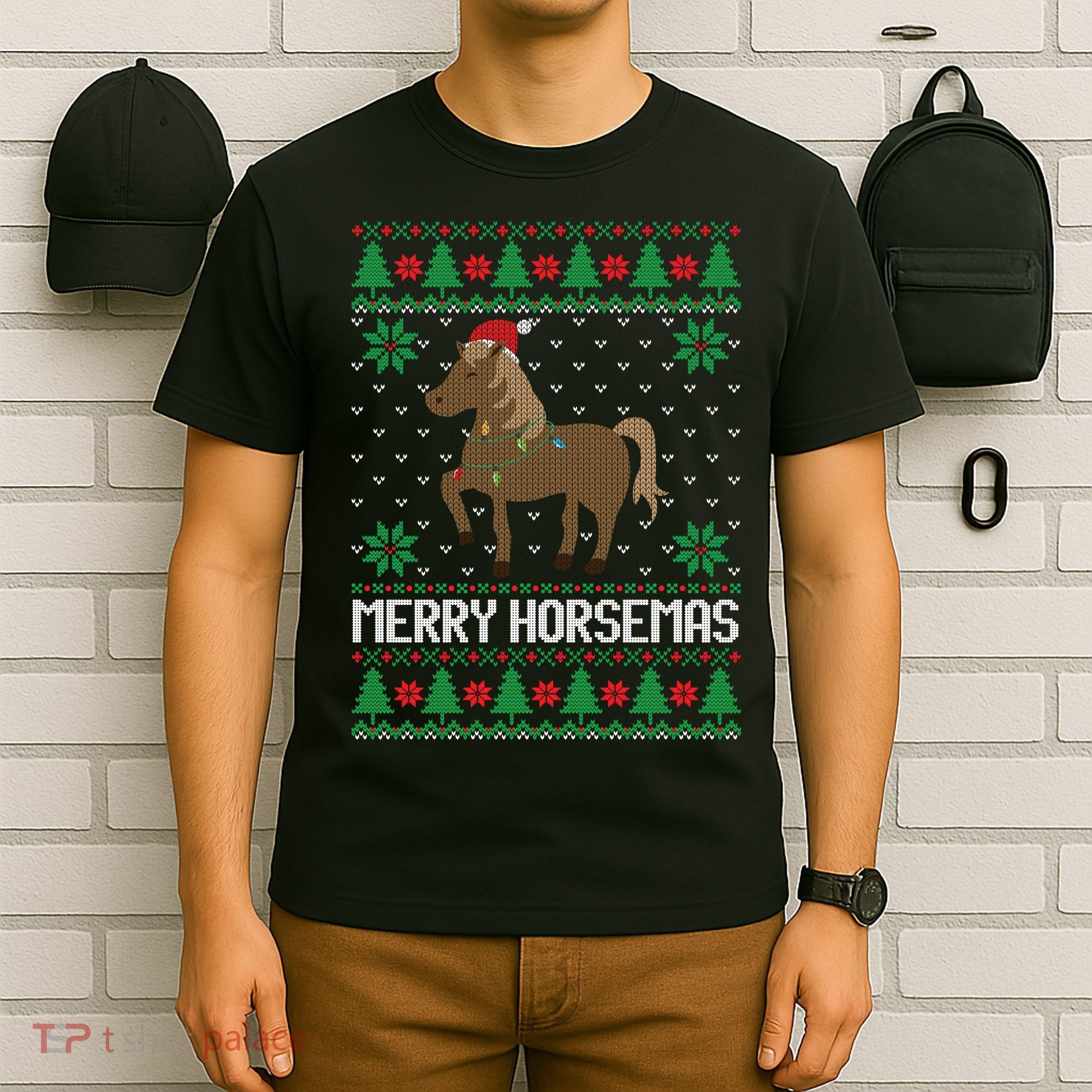 Merry Horsemas Ugly Christmas Sweater Funny Horse Xmas Gift T-Shirt