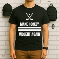 Make Hockey Violent Again Funny Hockey Players Maga Canada Ice T-Shirt thumb 6