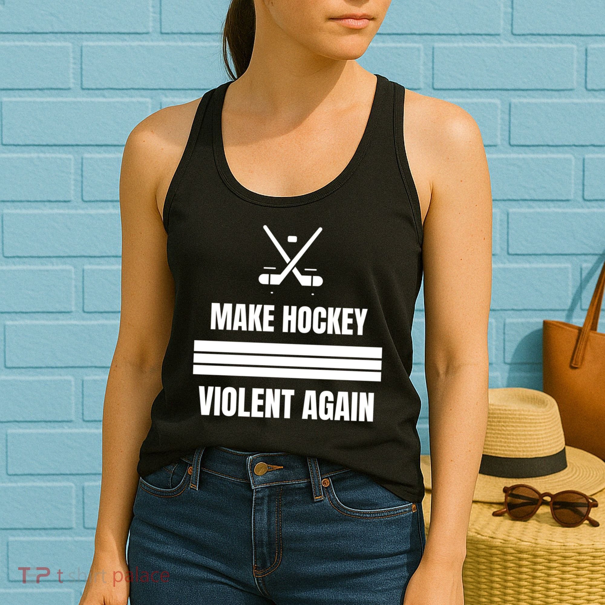 Make Hockey Violent Again Funny Hockey Players Maga Canada Ice Women's Tank Top