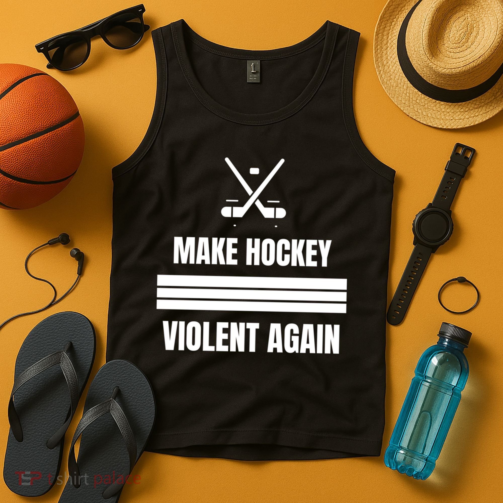 Make Hockey Violent Again Funny Hockey Players Maga Canada Ice Tank Top