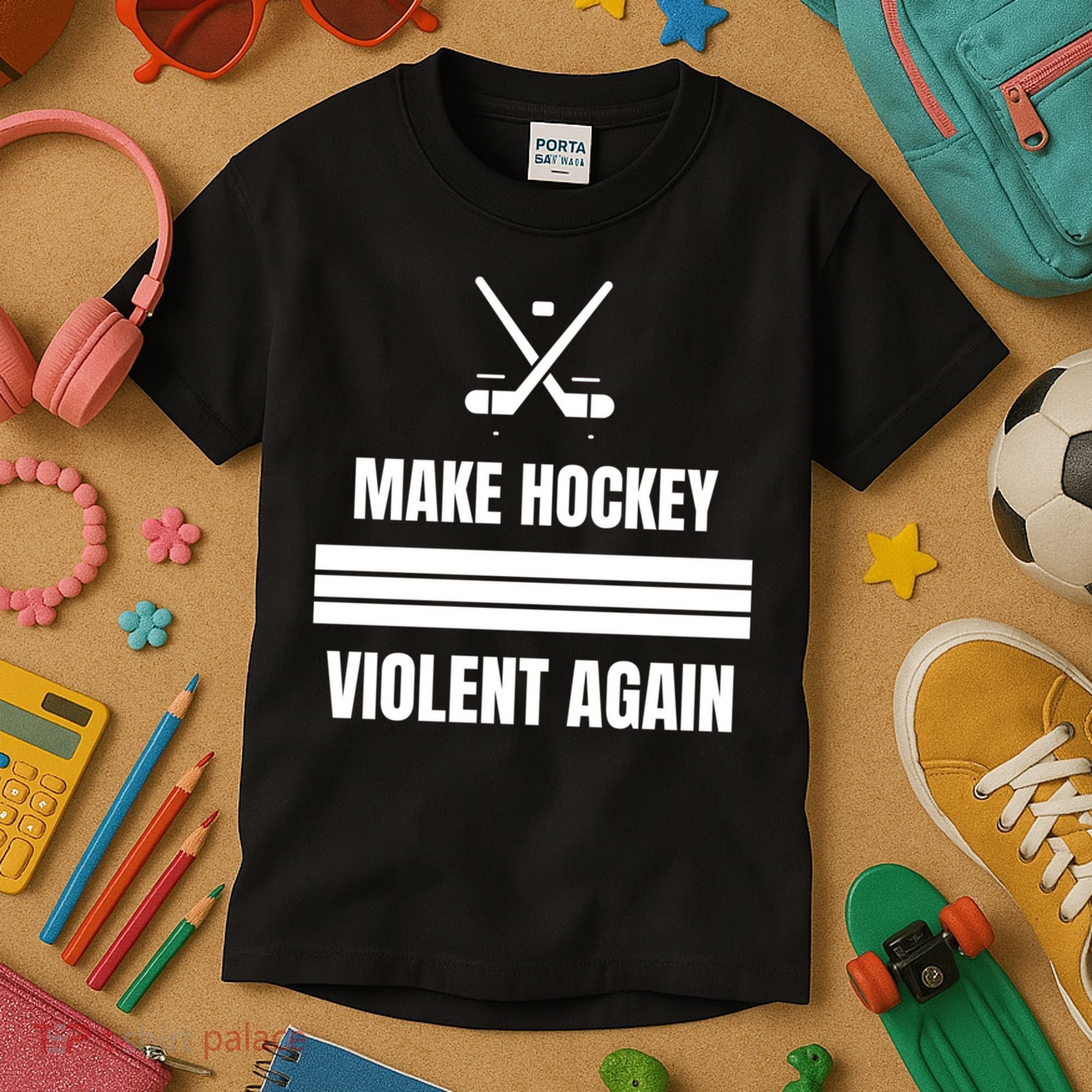 Make Hockey Violent Again Funny Hockey Players Maga Canada Ice Kids T-Shirt