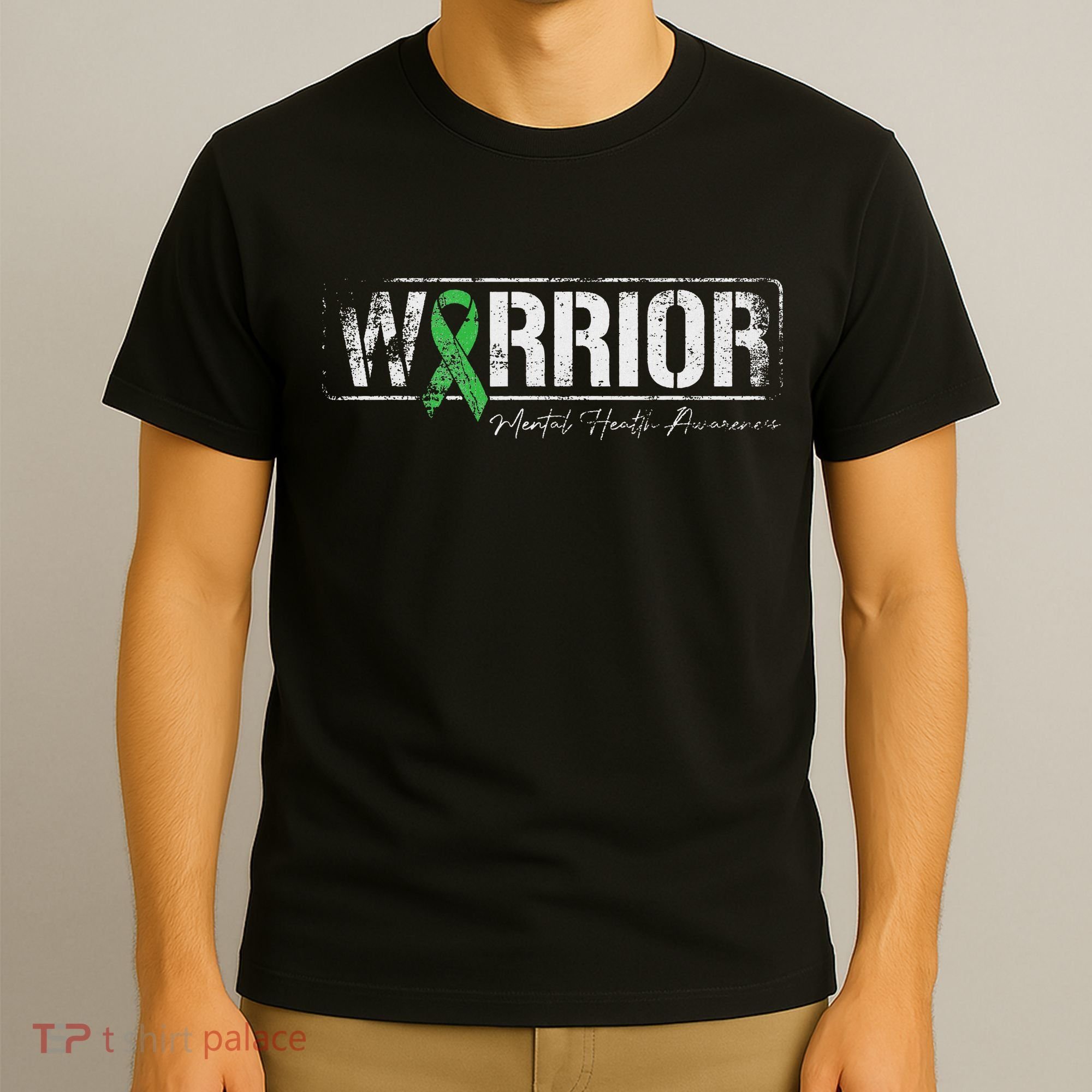 Mental Health Warrior Mental Health Awareness Green Ribbon T-Shirt