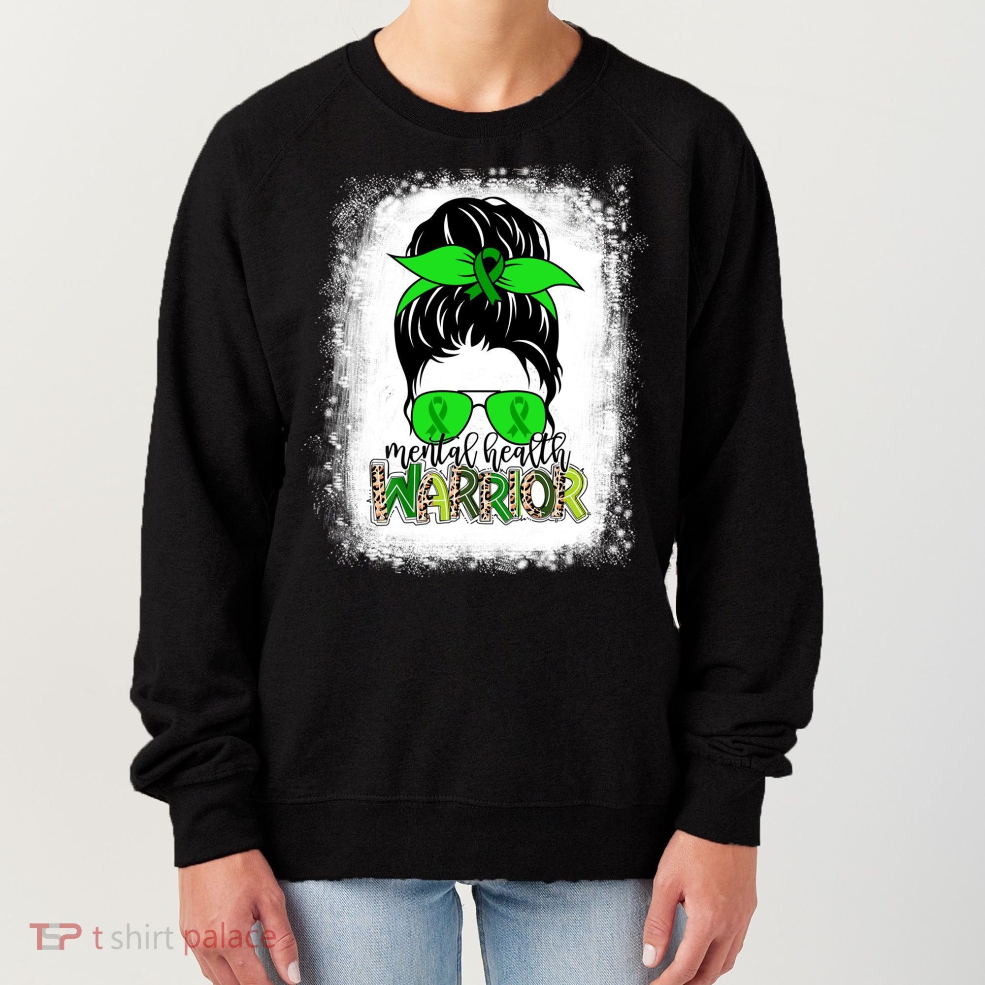 Mental Health Warrior Messy Bun Tal Health Awareness Gift Women's Sweatshirt
