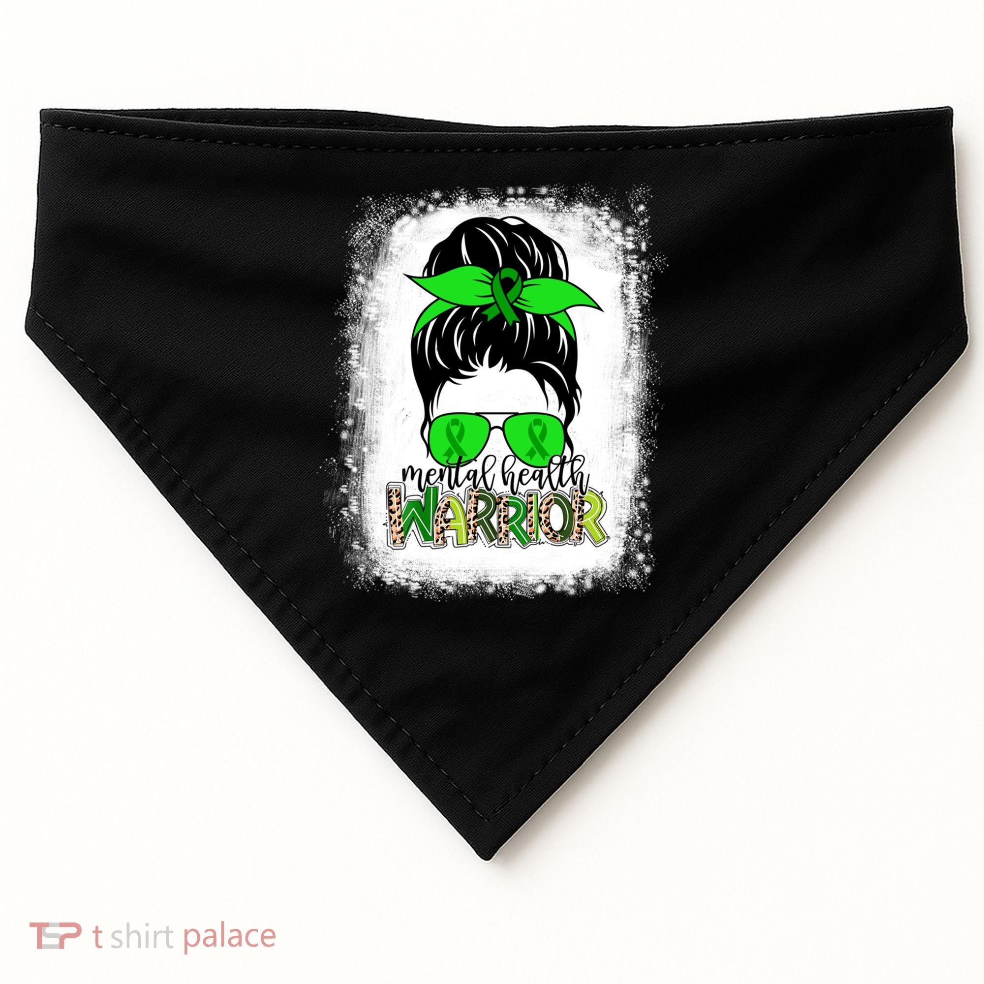 Mental Health Warrior Messy Bun Tal Health Awareness Gift USA-Made Doggie Bandana