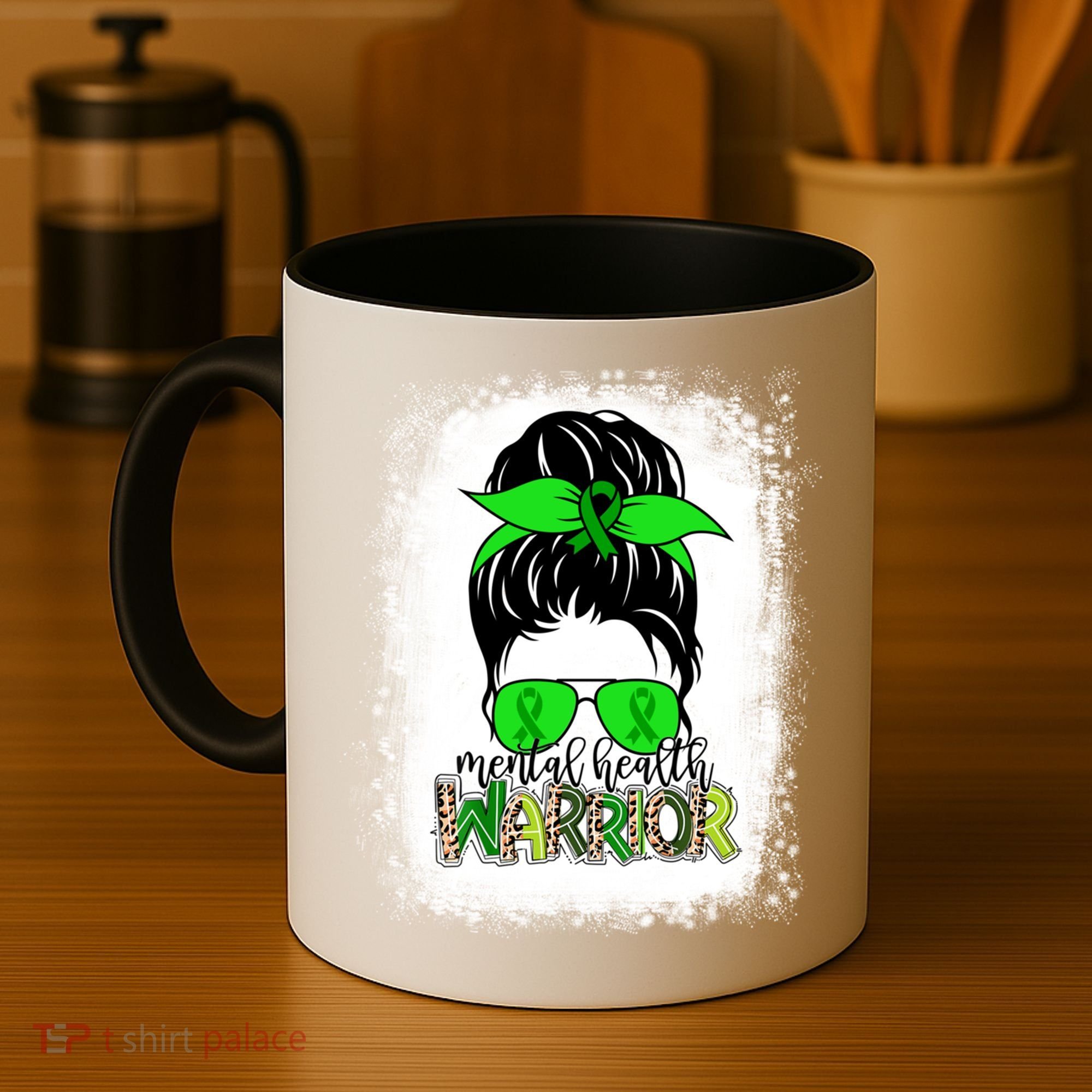 Mental Health Warrior Messy Bun Tal Health Awareness Gift Coffee Mug