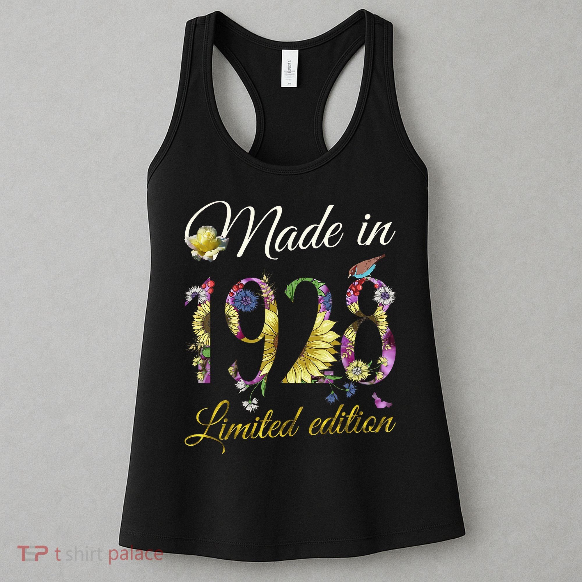 Made In 1928 Tee 95 Year Old Sunflowers Floral 95th Birthday Women's Tank Top
