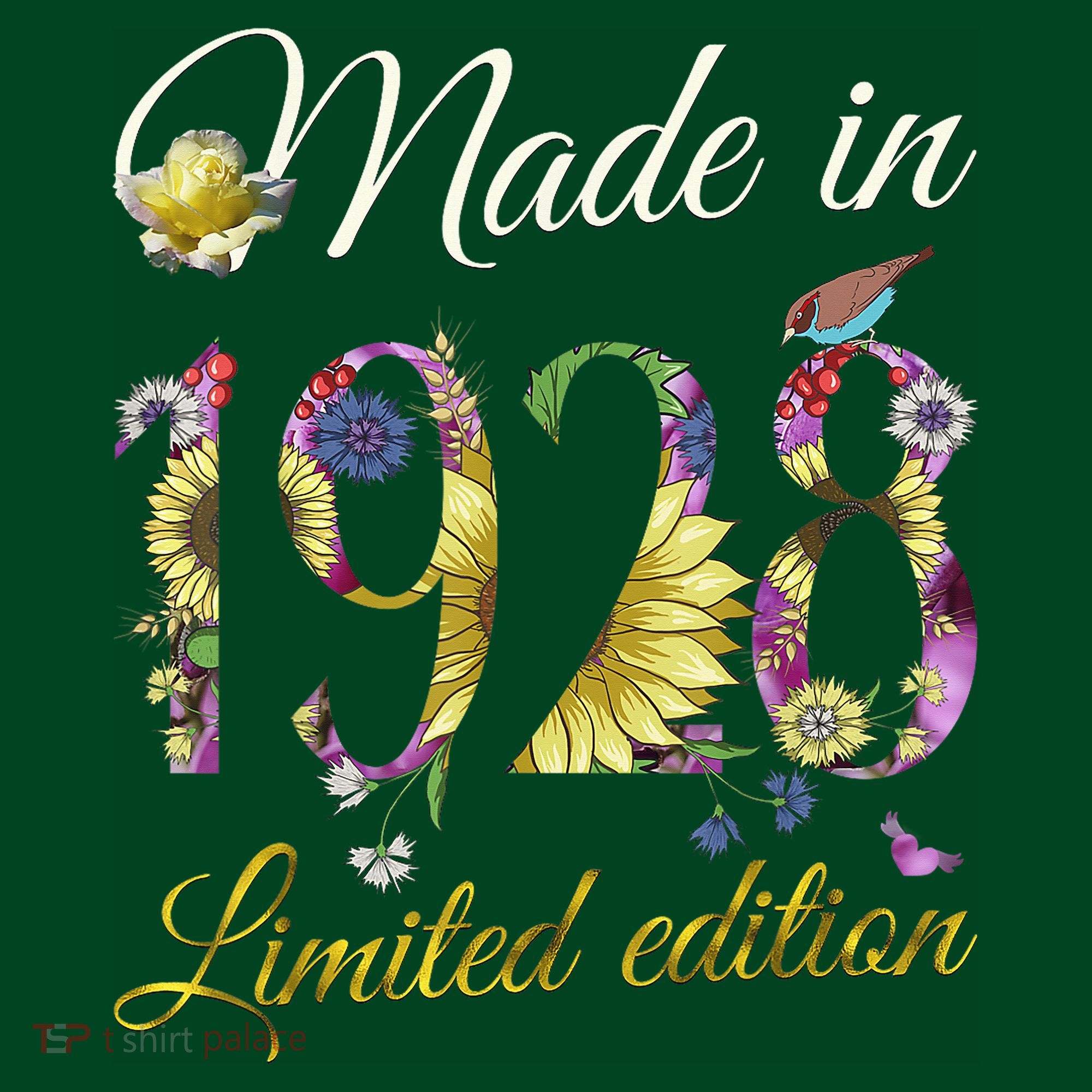 Made In 1928 Tee 95 Year Old Sunflowers Floral 95th Birthday Hoodie