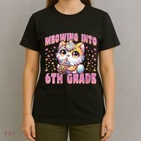 Meowing Into 6th Grade Girl Back To School Gift T-Shirt thumb 4