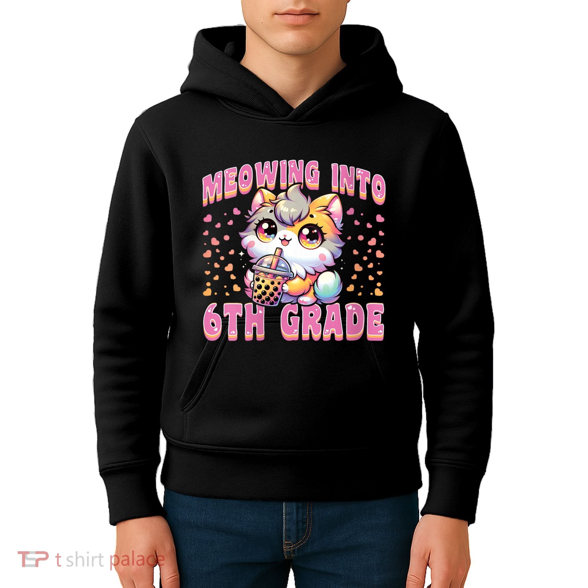 Meowing Into 6th Grade Girl Back To School Gift Kids Hoodie