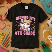 Meowing Into 6th Grade Girl Back To School Gift Kids T-Shirt thumb 3