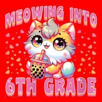 Meowing Into 6th Grade Girl Back To School Gift Santa Hat thumb 1