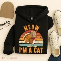 Meow I'm A Cat Retro Sunset Funny Turkey Hoodie thumb 4