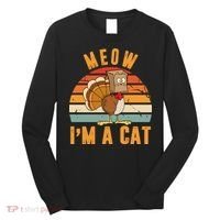 Meow I'm A Cat Retro Sunset Funny Turkey Long Sleeve Shirt thumb 0