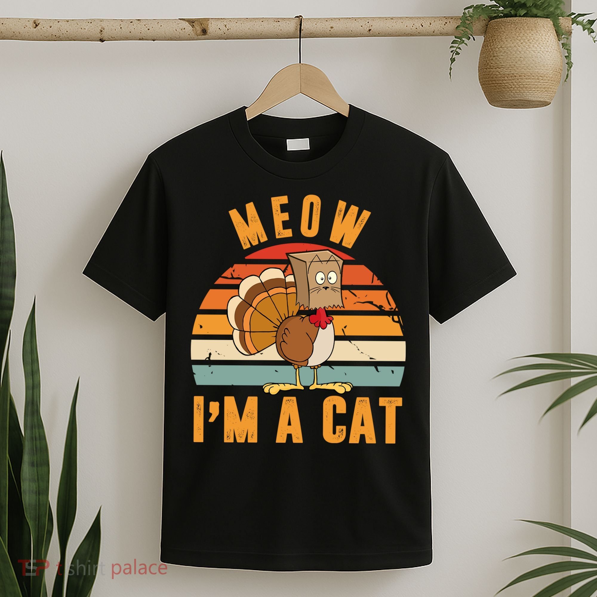 Meow I'm A Cat Retro Sunset Funny Turkey T-Shirt