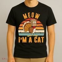 Meow I'm A Cat Retro Sunset Funny Turkey T-Shirt thumb 3