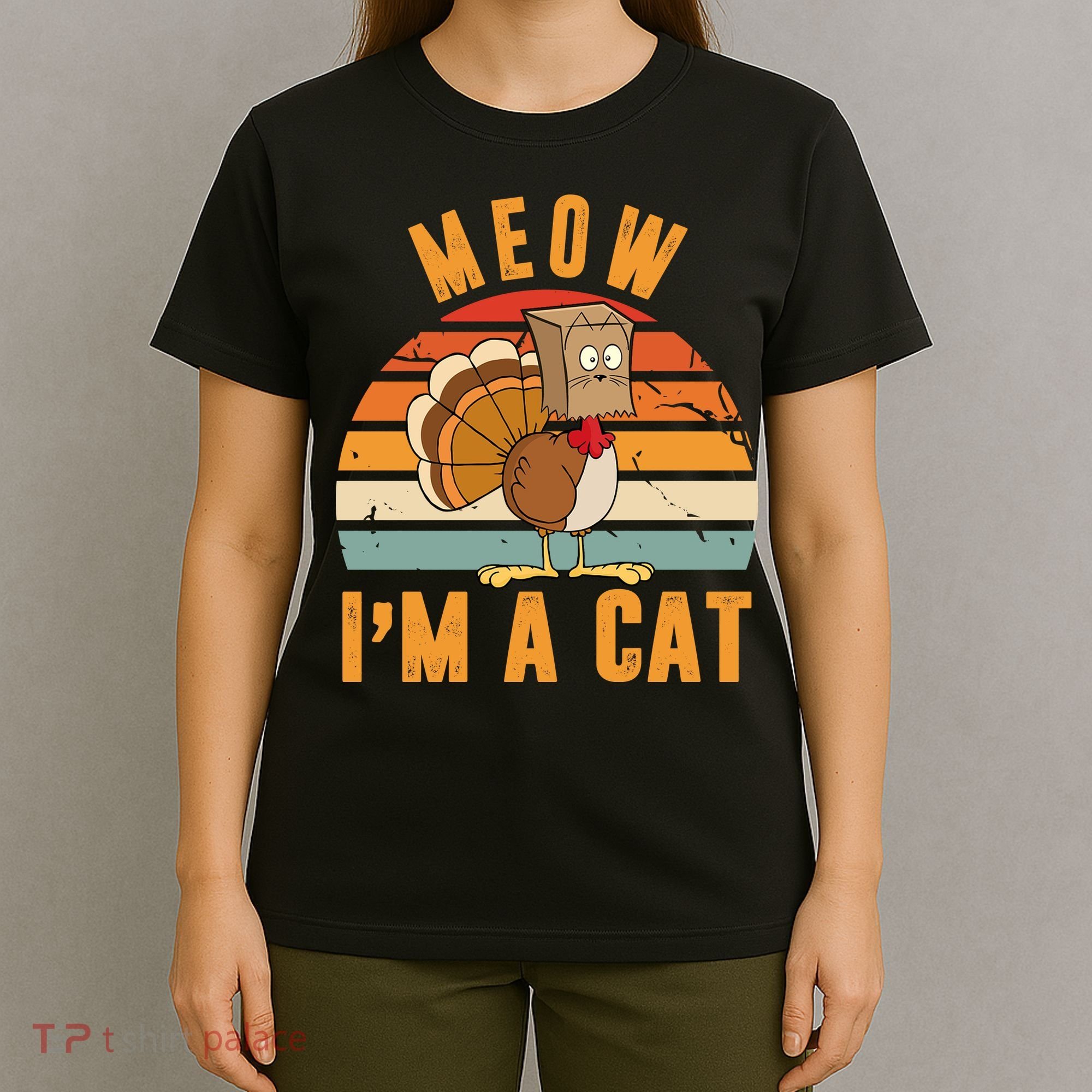 Meow I'm A Cat Retro Sunset Funny Turkey T-Shirt