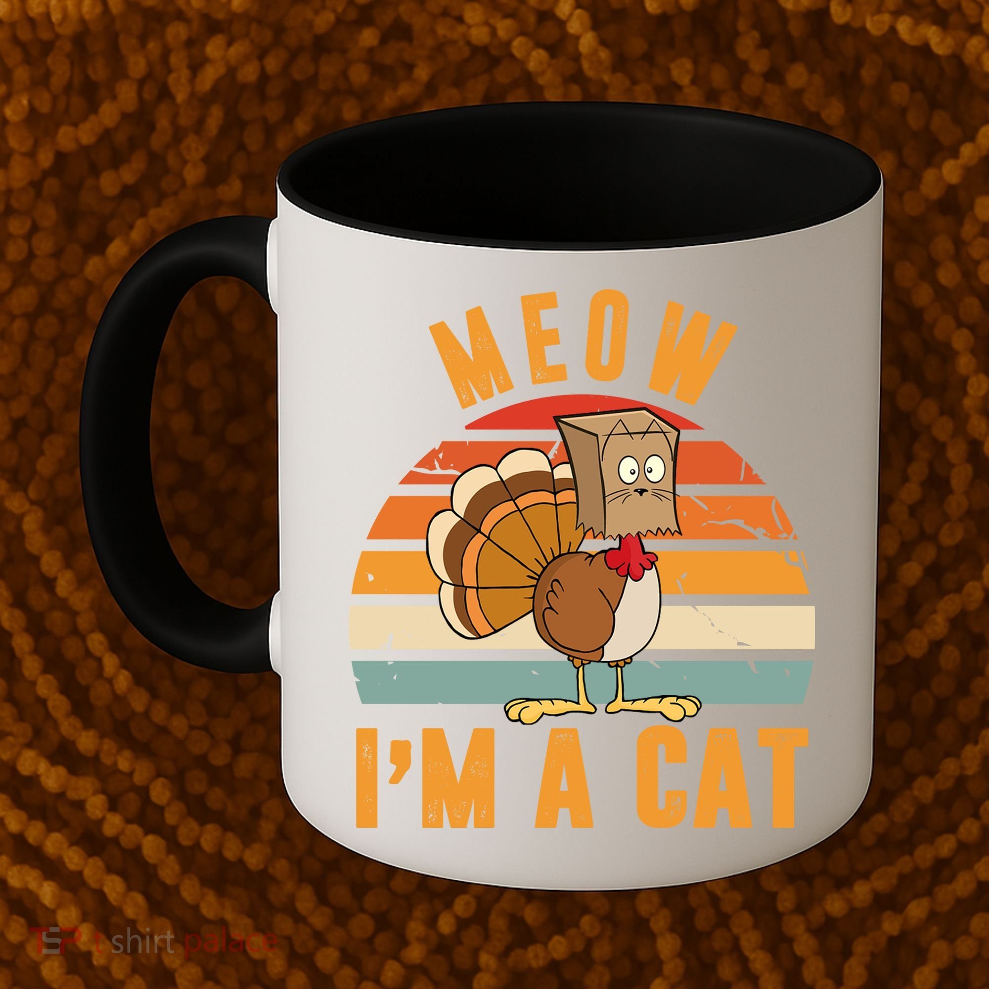 Meow I'm A Cat Retro Sunset Funny Turkey Coffee Mug