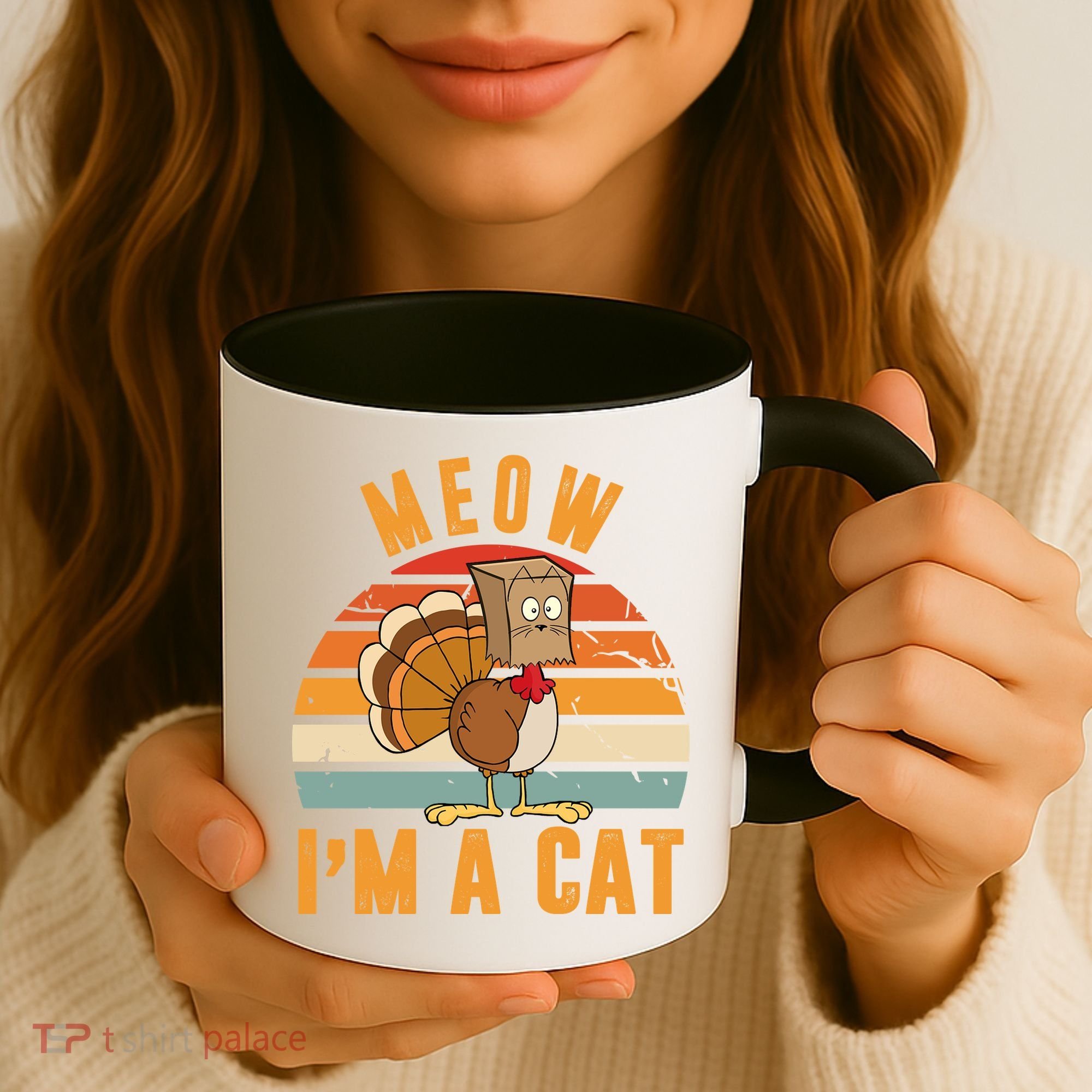 Meow I'm A Cat Retro Sunset Funny Turkey Coffee Mug