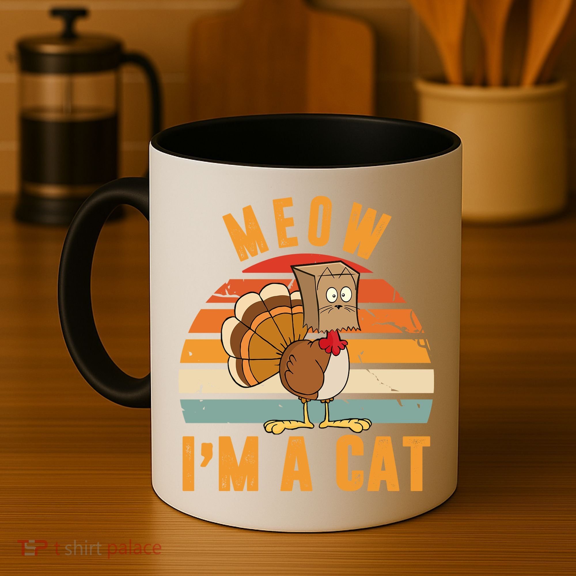 Meow I'm A Cat Retro Sunset Funny Turkey Coffee Mug