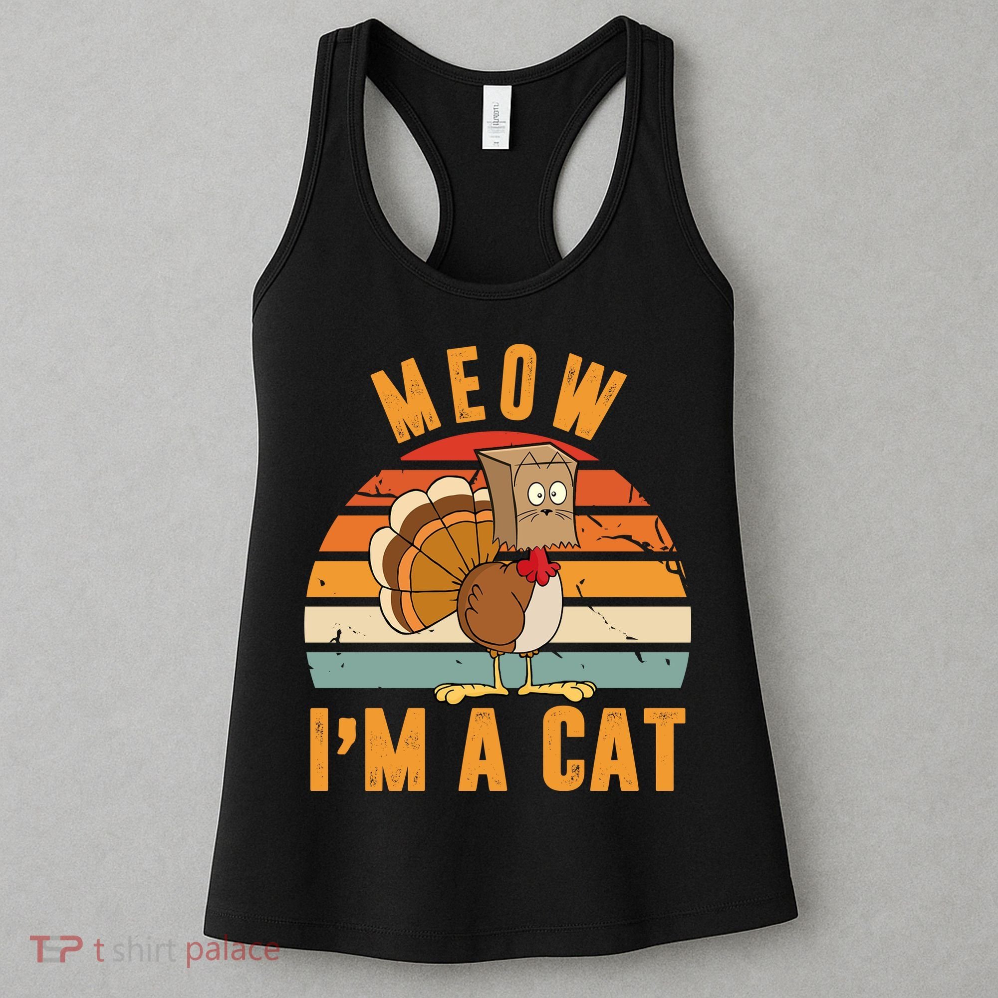 Meow I'm A Cat Retro Sunset Funny Turkey Women's Tank Top