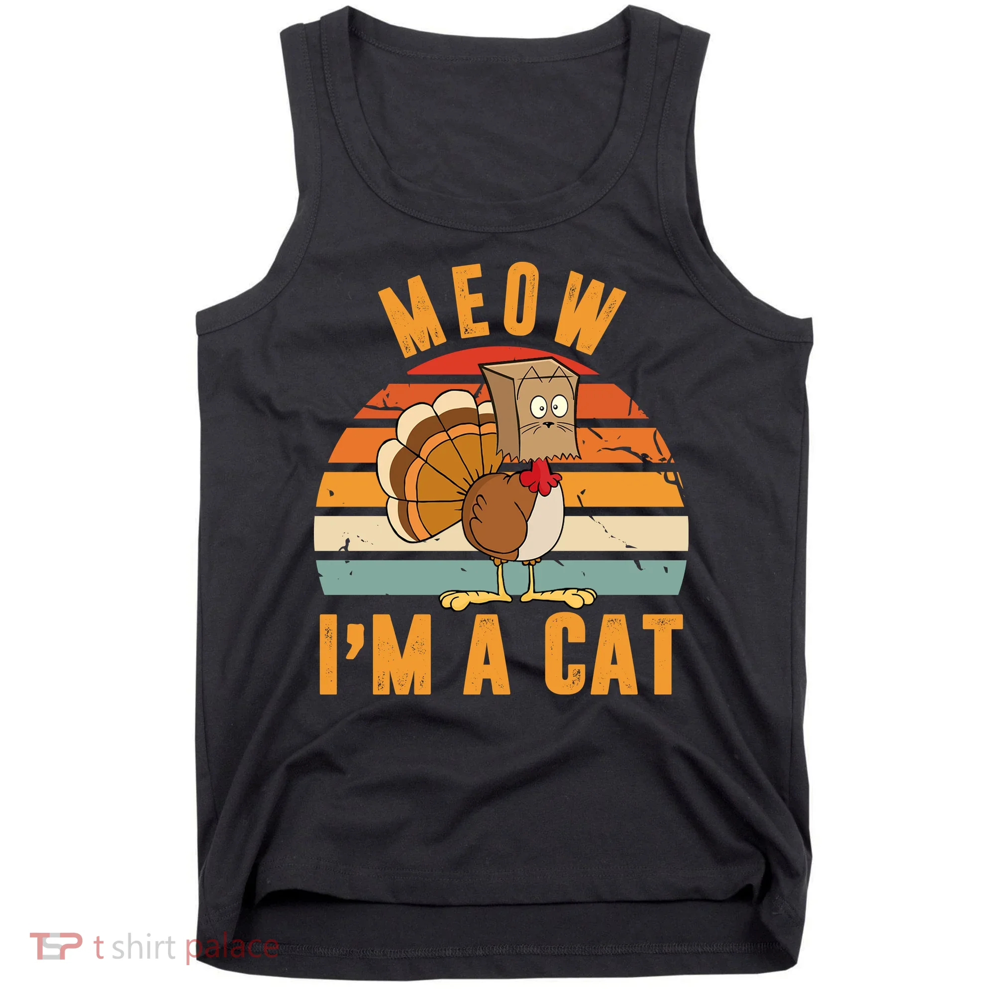 Meow I'm A Cat Retro Sunset Funny Turkey Tank Top