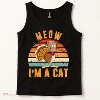 Meow I'm A Cat Retro Sunset Funny Turkey Tank Top thumb 2