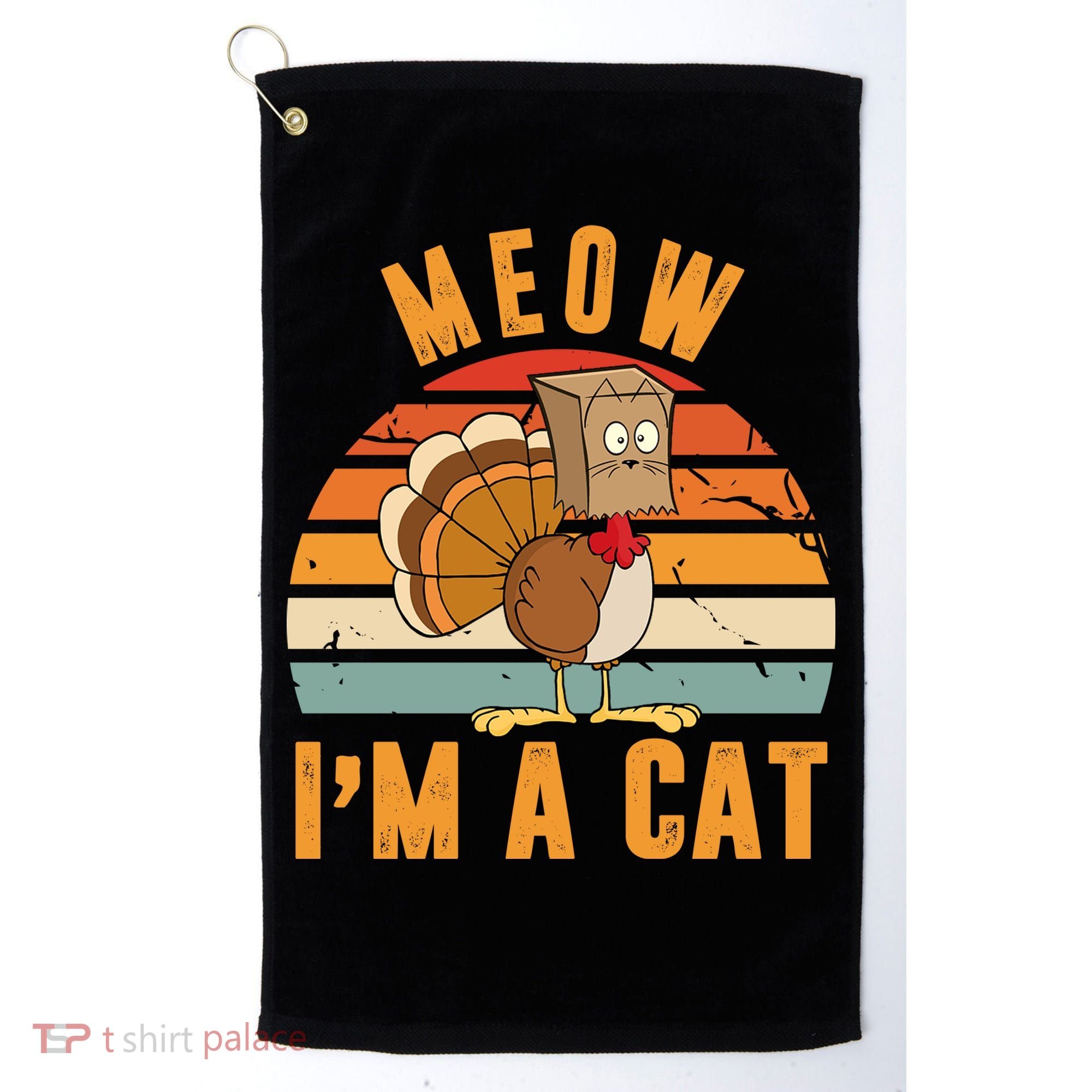 Meow I'm A Cat Retro Sunset Funny Turkey Golf Towel