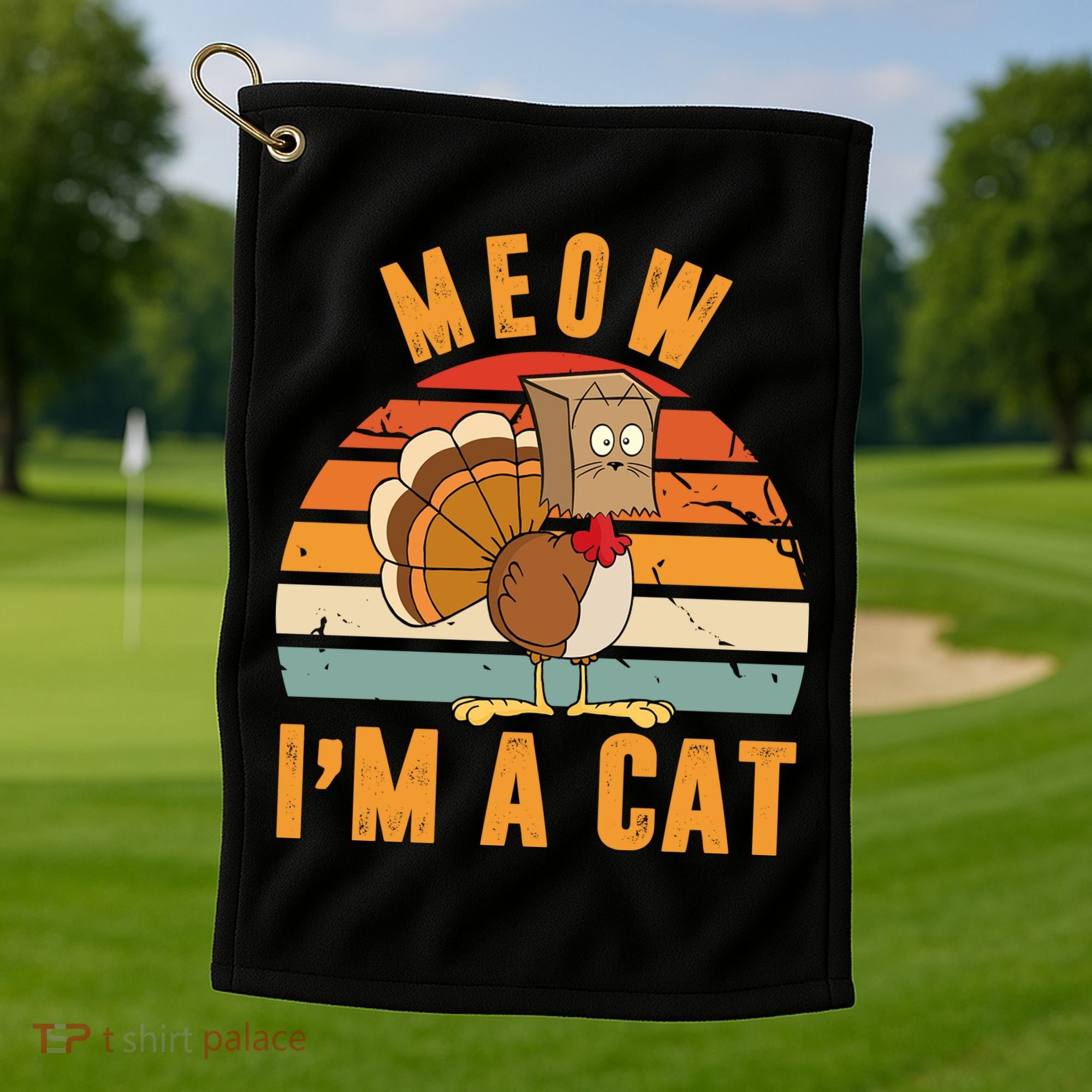 Meow I'm A Cat Retro Sunset Funny Turkey Golf Towel