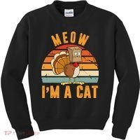 Meow I'm A Cat Retro Sunset Funny Turkey Kids Sweatshirt thumb 0