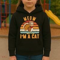 Meow I'm A Cat Retro Sunset Funny Turkey Kids Hoodie thumb 3