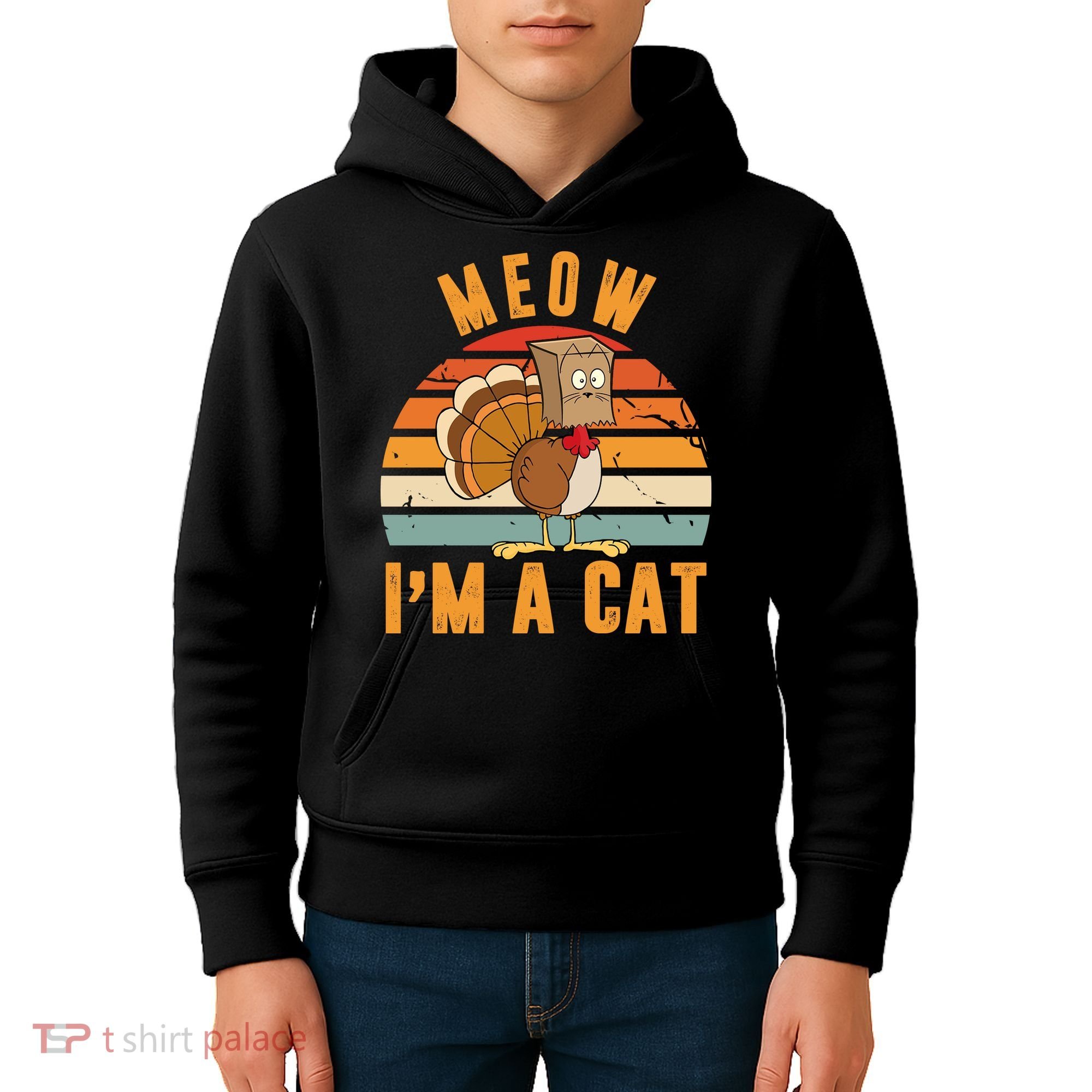 Meow I'm A Cat Retro Sunset Funny Turkey Kids Hoodie