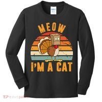 Meow I'm A Cat Retro Sunset Funny Turkey Kids Long Sleeve Shirt thumb 0
